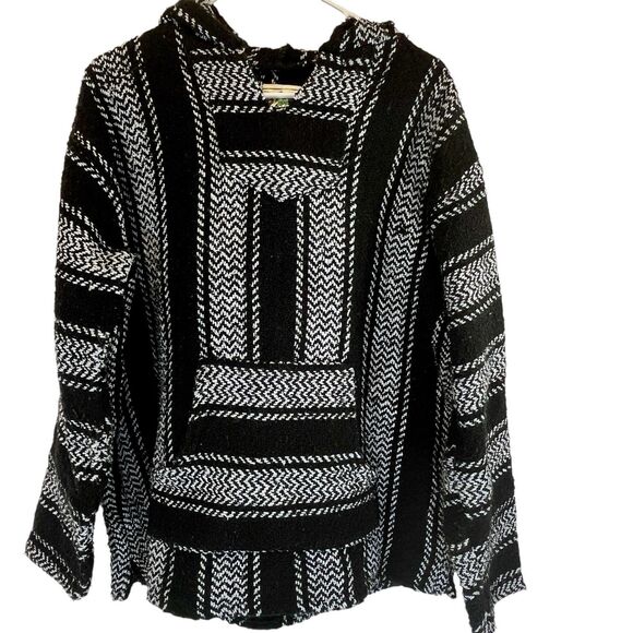 BAJA JOE Pullover Hoodie Size Lg Mexican Rasta Boho Drug‎ Rug Indian Blanket - Picture 2 of 9